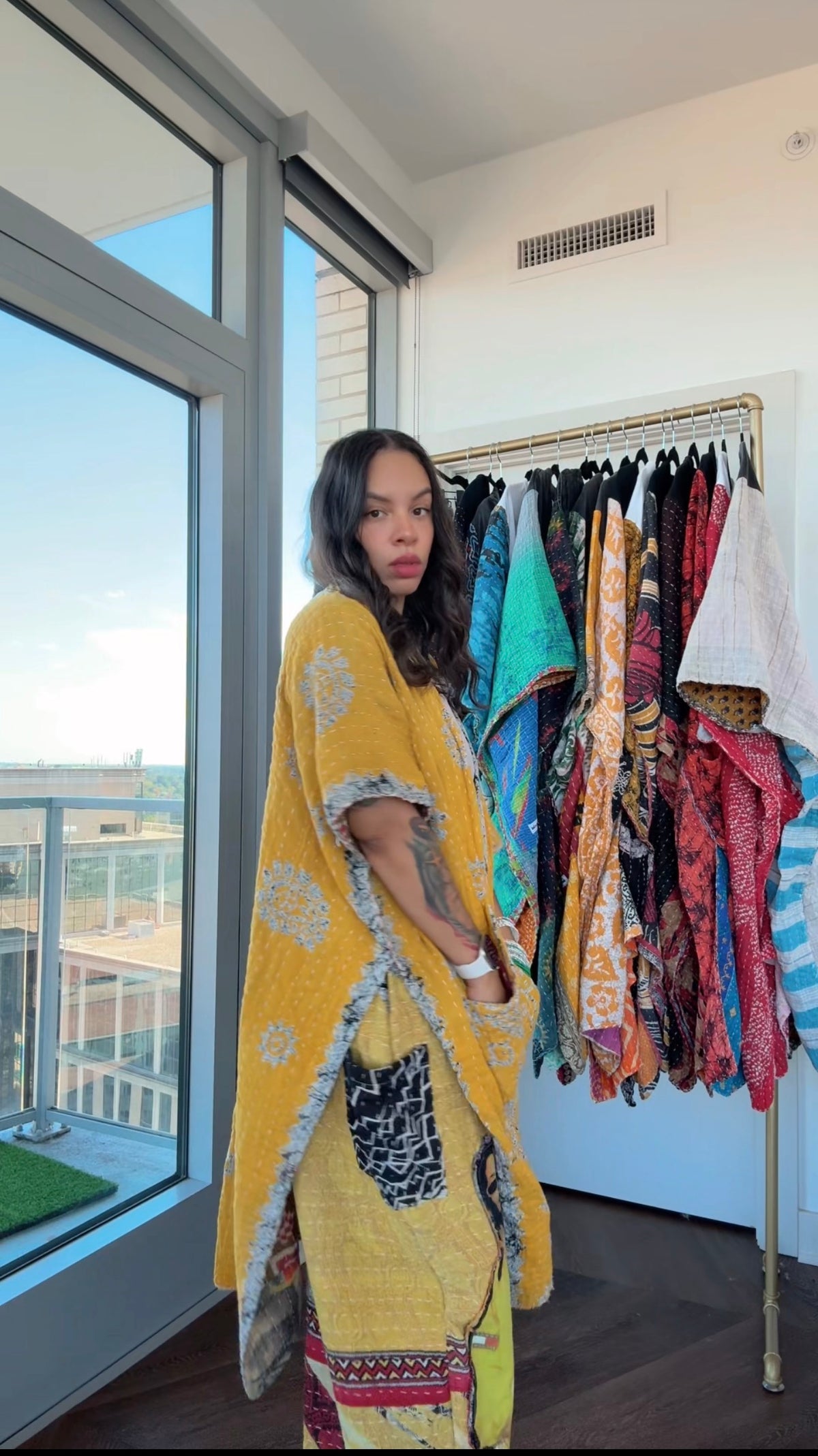 * 10/16 Drop Reversible Kantha Ruana Kimono