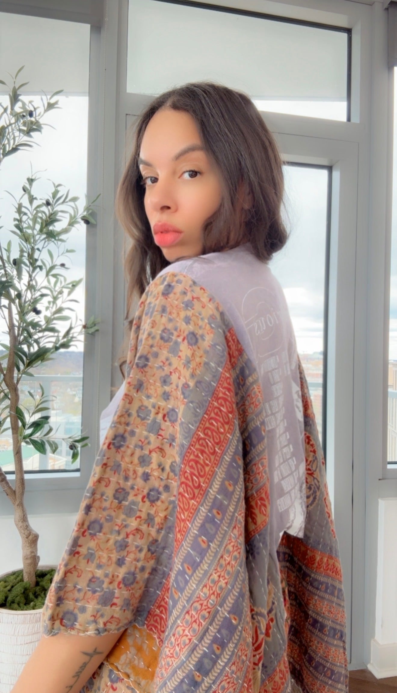 ** B.I.G Cropped Kantha Band Tee Poncho