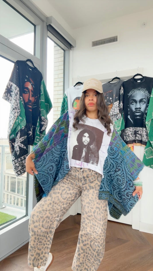 * 7/24 Drop Prince Hand Dyed Kantha Band Tee Poncho (crop)