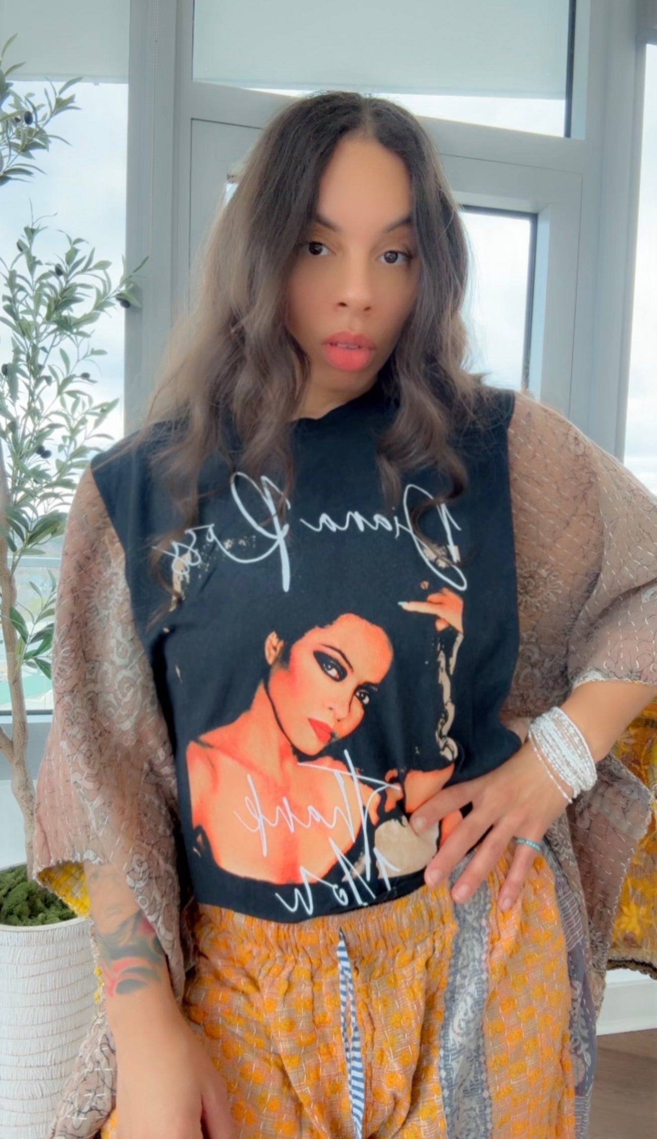 Diana Ross Cropped Kantha Band Tee Poncho