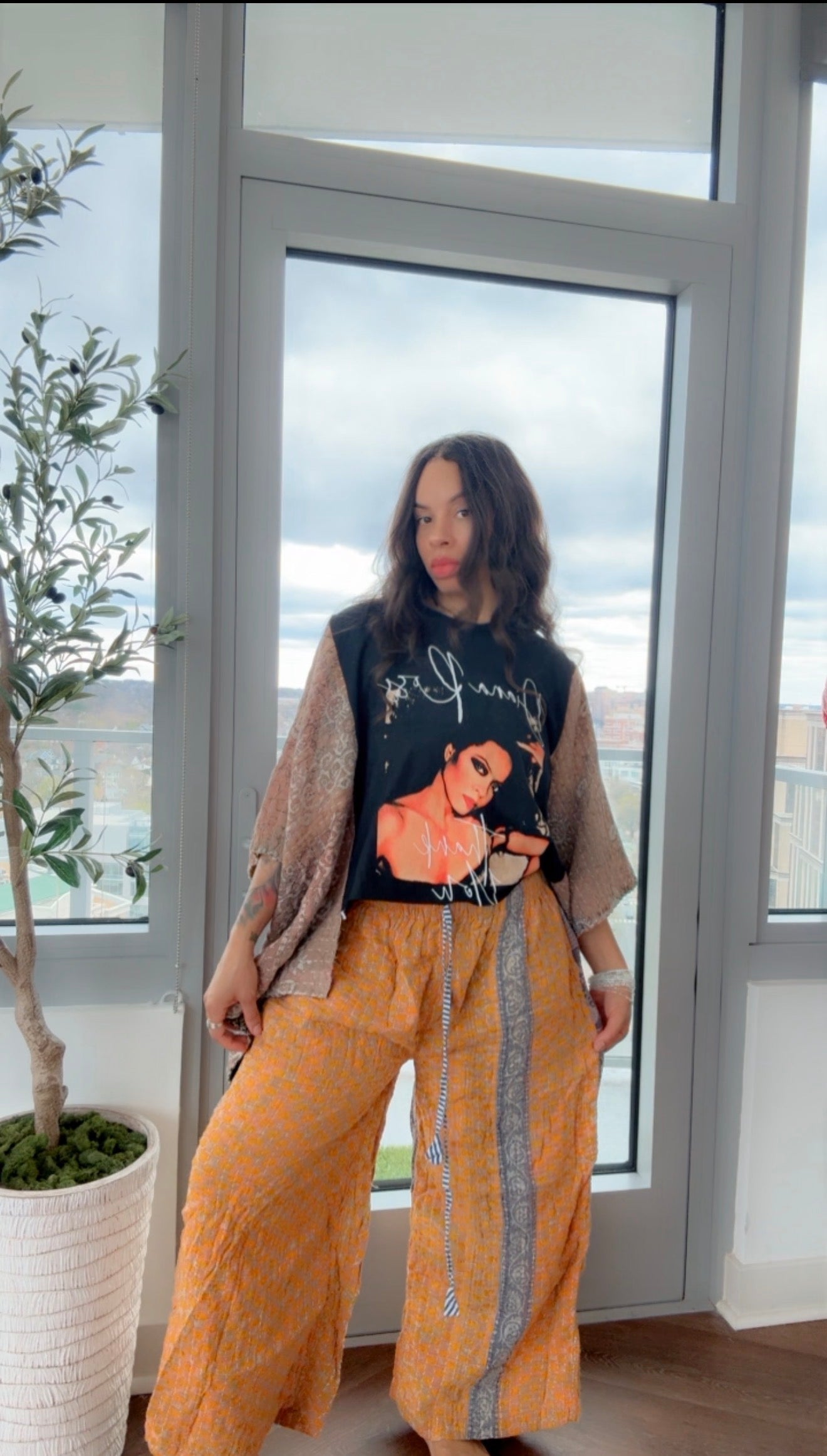 Diana Ross Cropped Kantha Band Tee Poncho