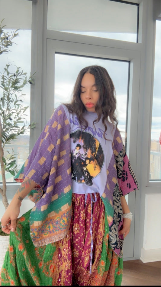 ** Prince Cropped Kantha Band Tee Poncho