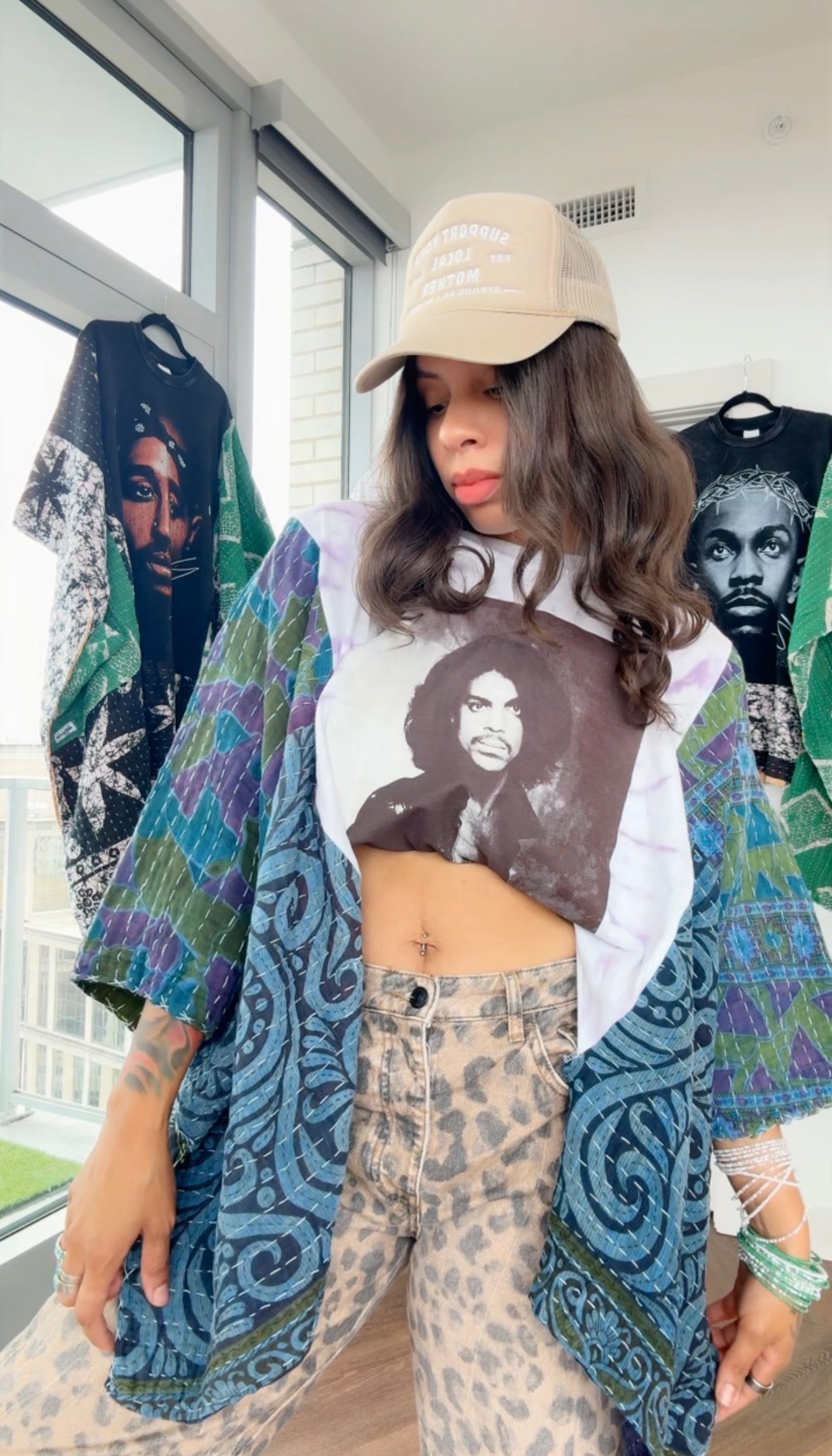 * 7/24 Drop Prince Hand Dyed Kantha Band Tee Poncho (crop)