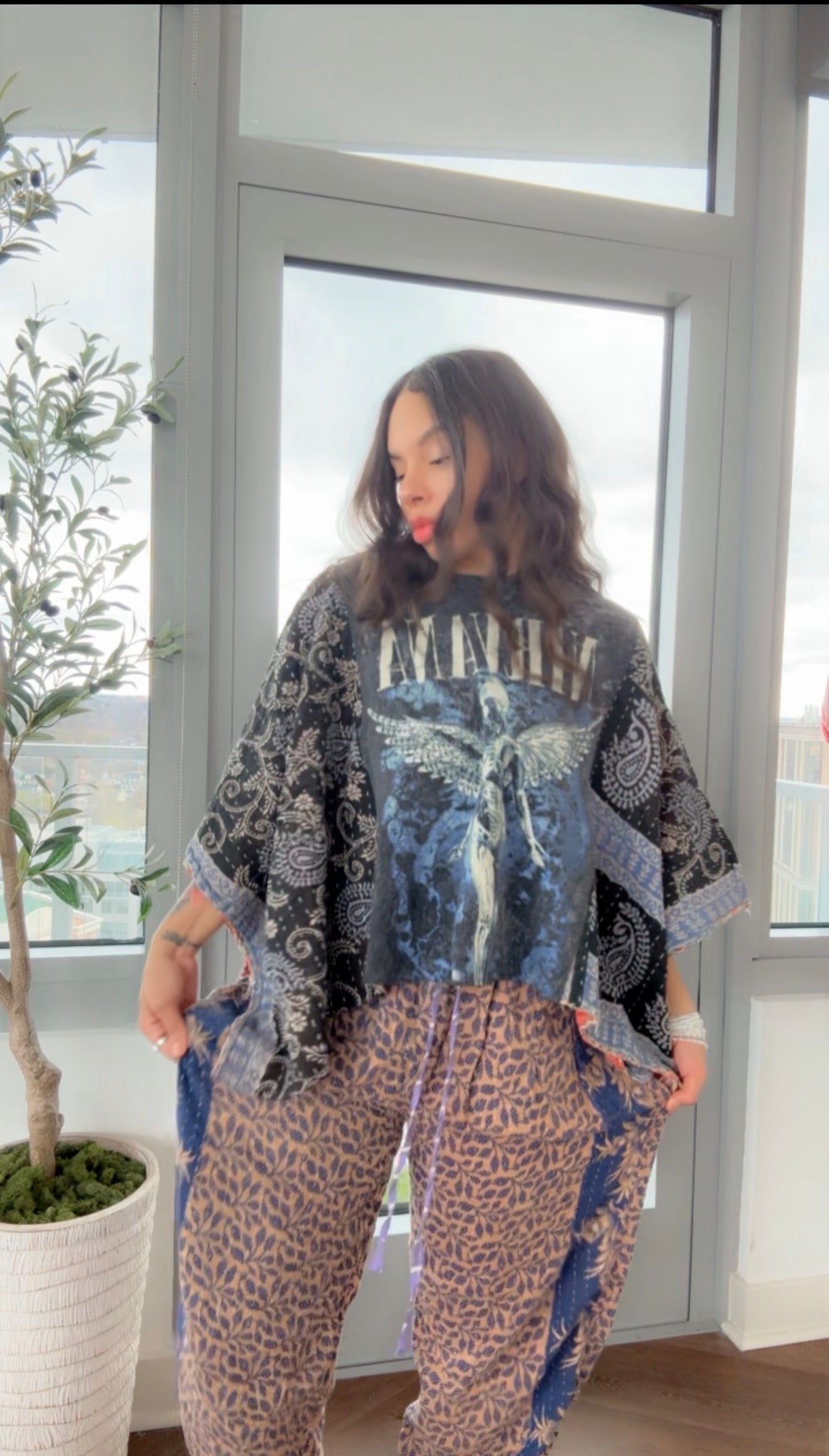 ** Nirvana Cropped Kantha Band Tee Poncho