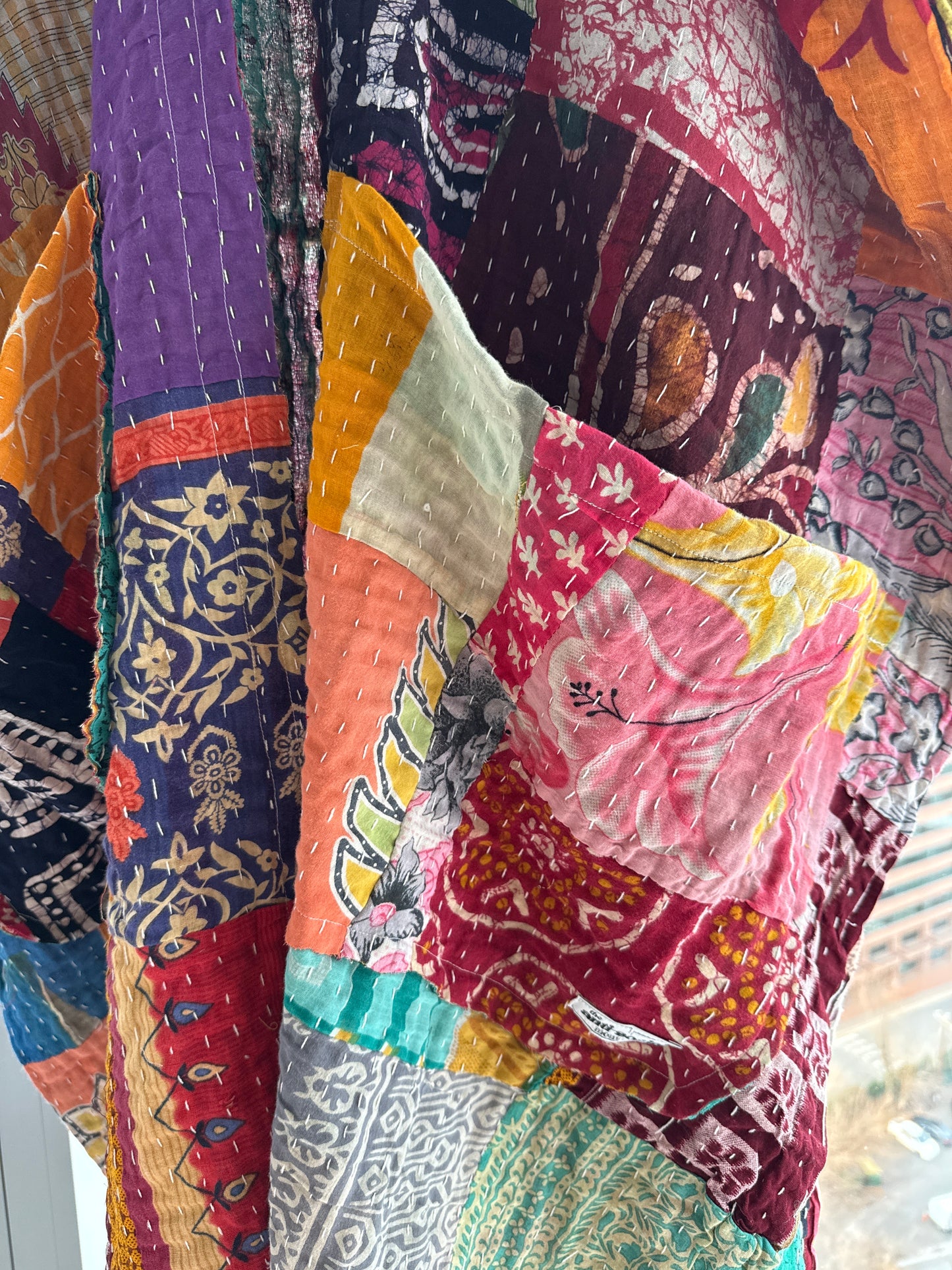 Raw Hem Patchwork Kantha Kimono
