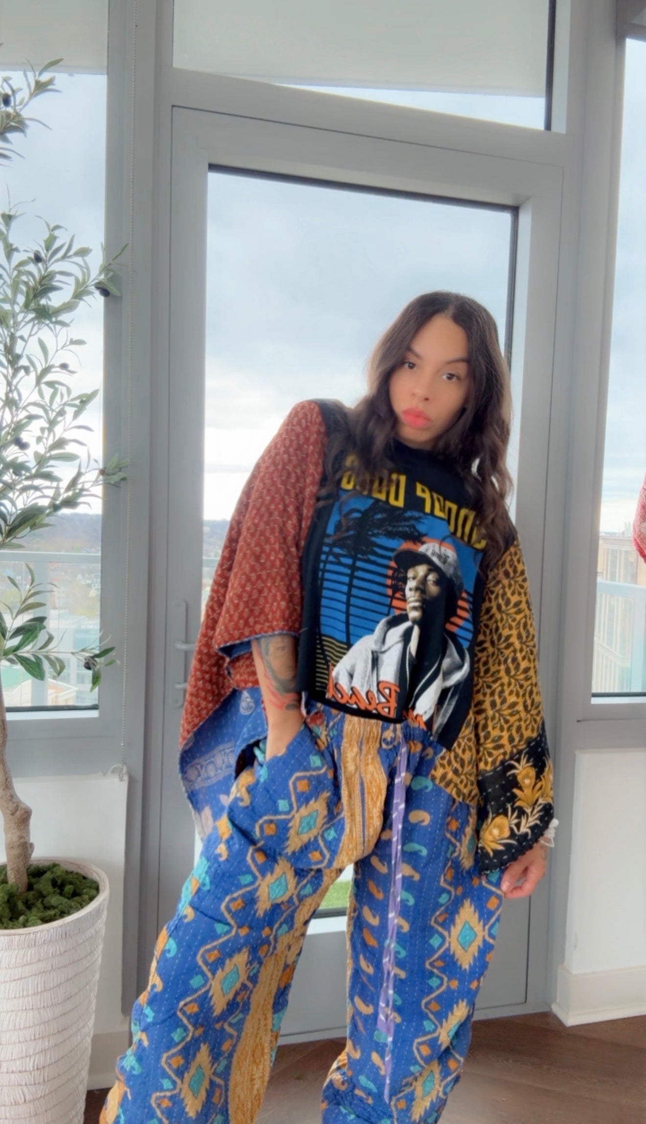 Snoop Dogg Cropped Kantha Band Tee Poncho