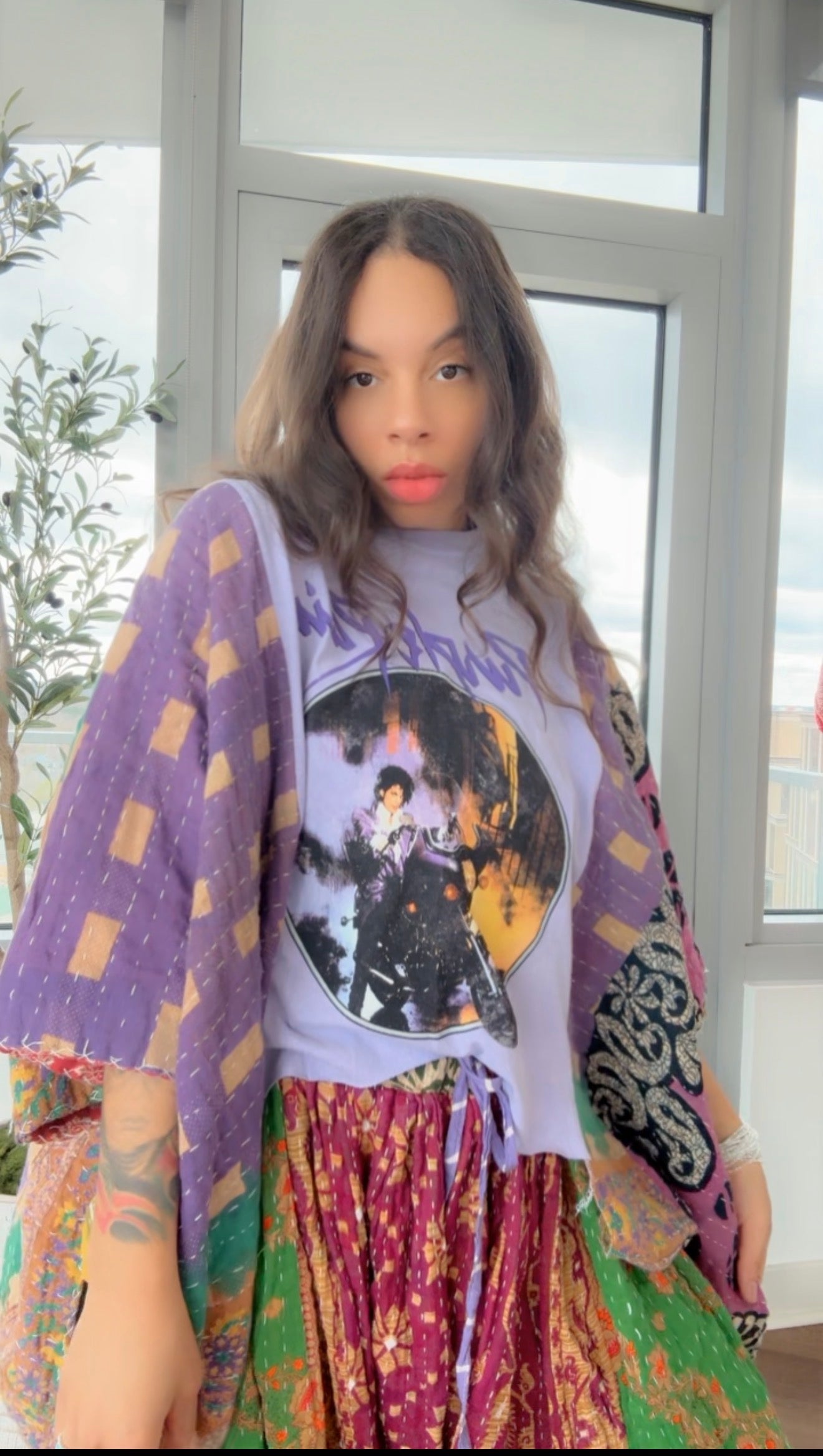 ** Prince Cropped Kantha Band Tee Poncho