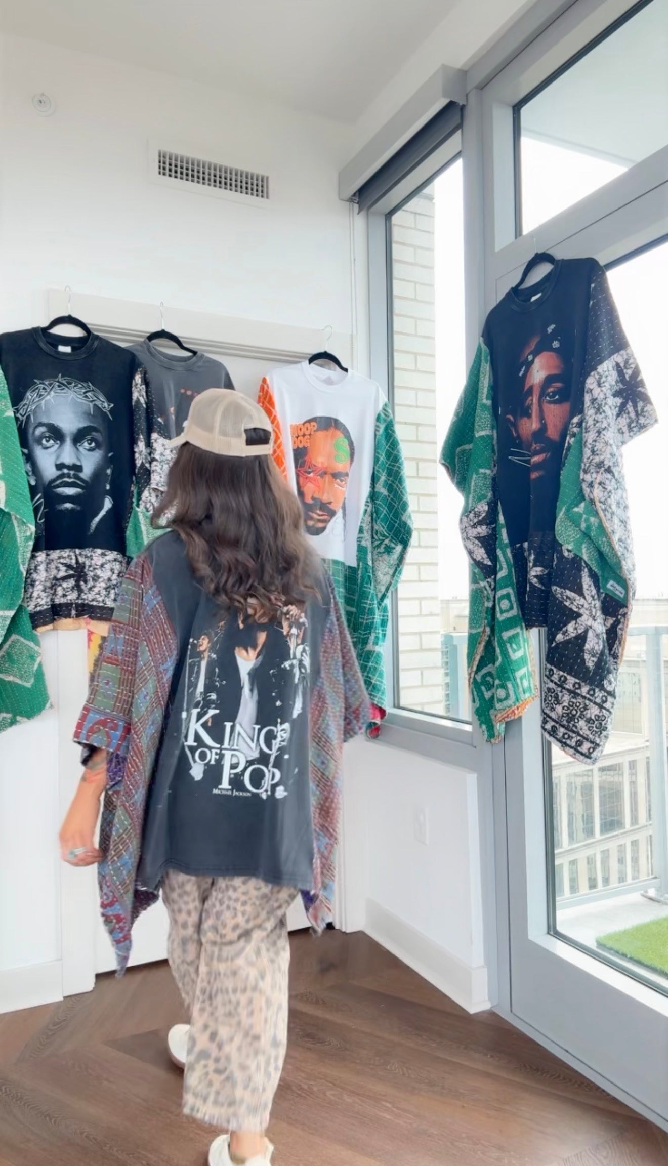 * 7/24 Drop Michael Jackson Hand Dyed Kantha Band Tee Poncho (midi)