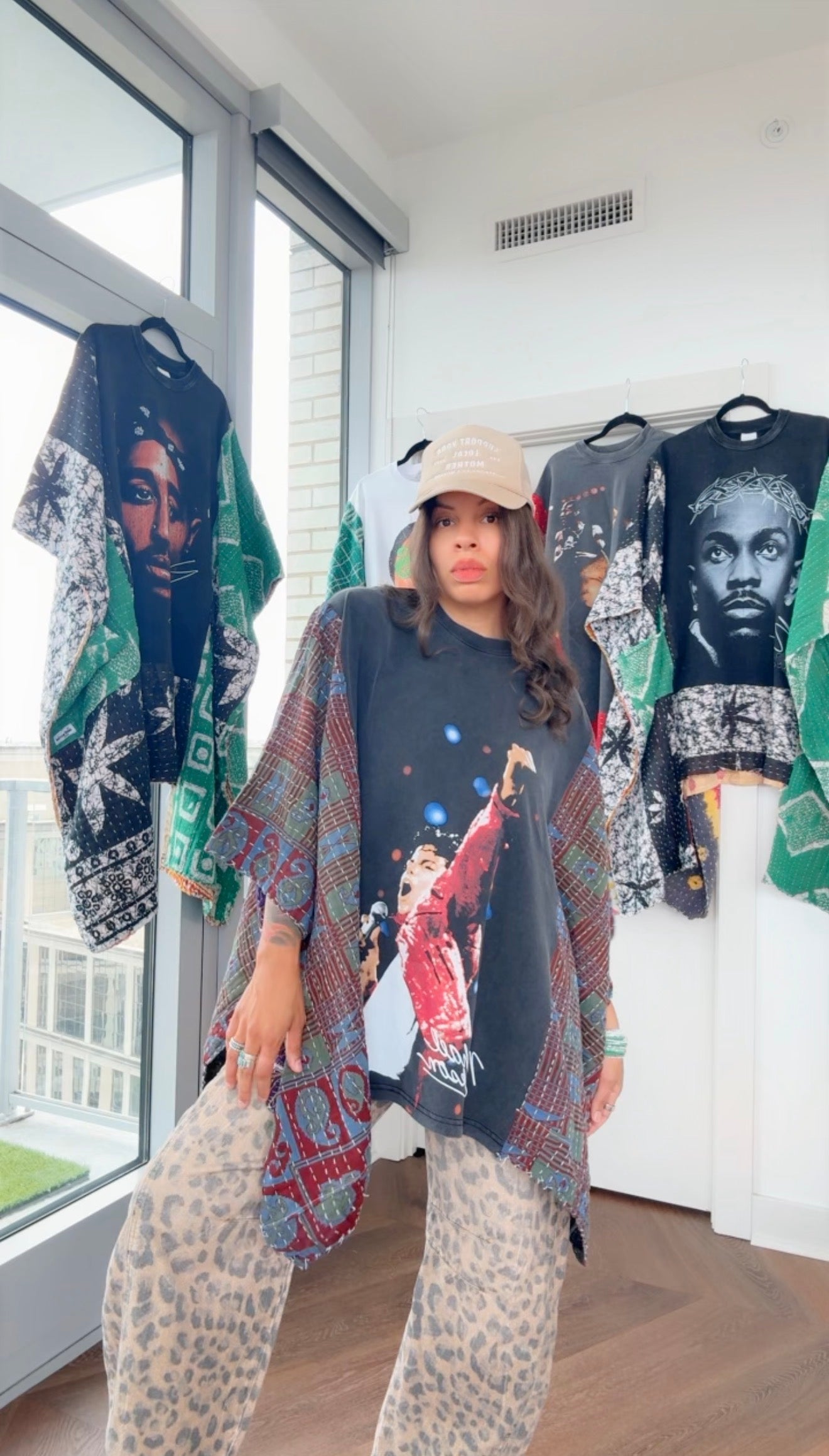 * 7/24 Drop Michael Jackson Hand Dyed Kantha Band Tee Poncho (midi)