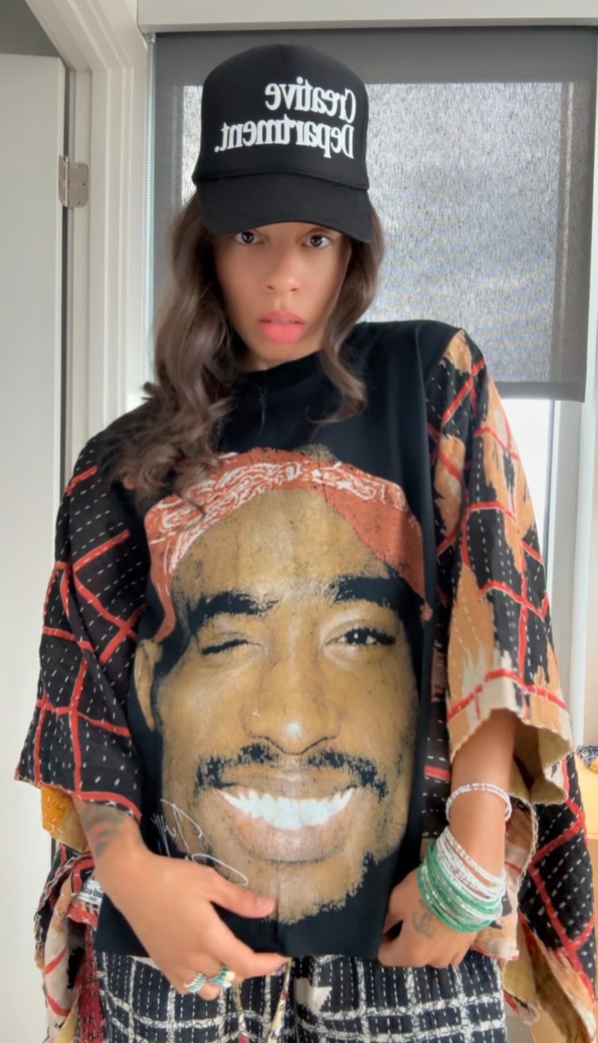 * 9/11 Drop Tupac Kantha Band Tee Poncho (crop)