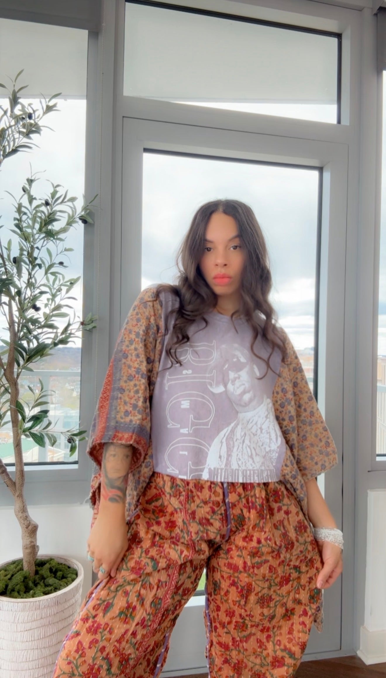 ** B.I.G Cropped Kantha Band Tee Poncho