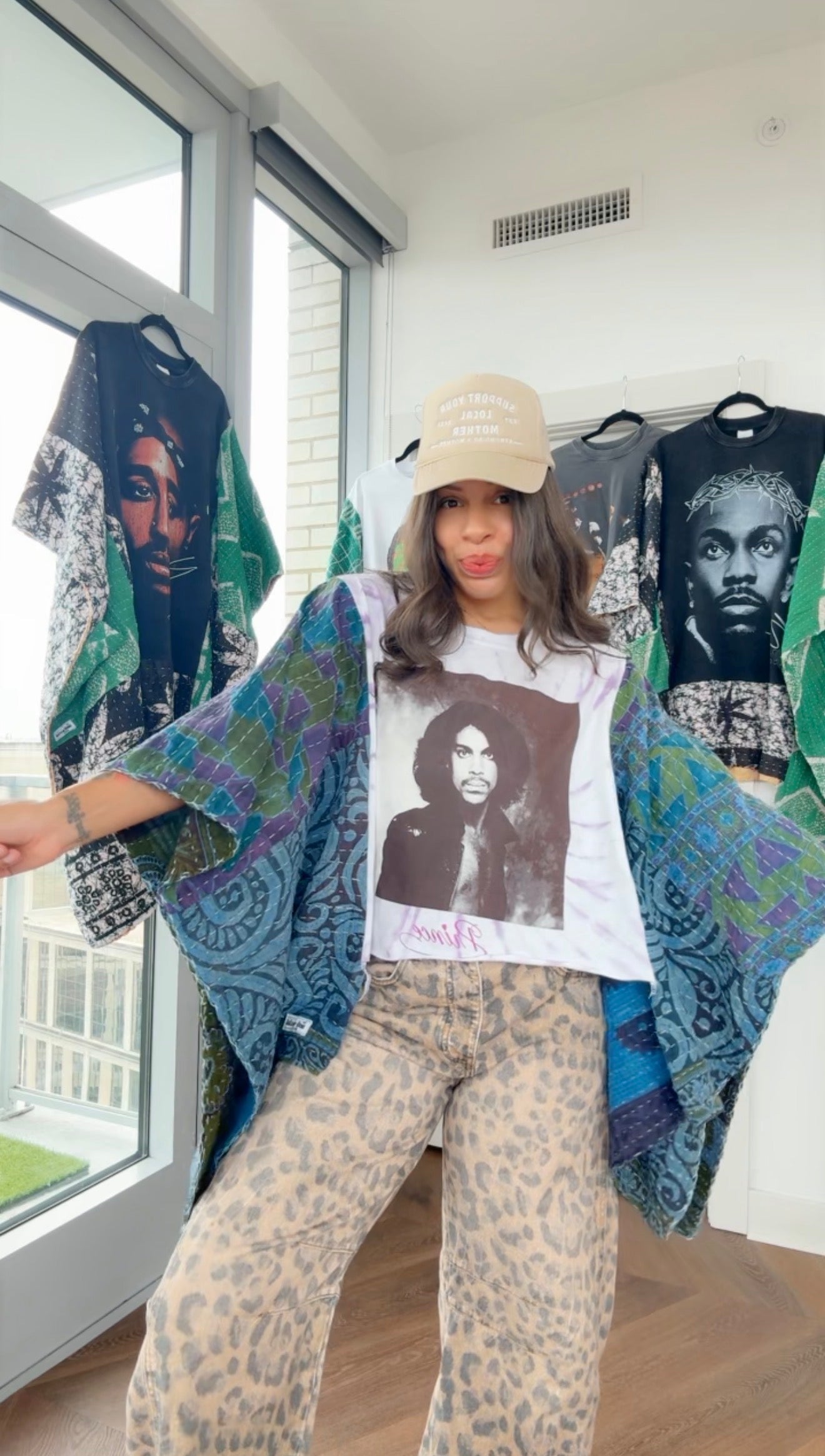 * 7/24 Drop Prince Hand Dyed Kantha Band Tee Poncho (crop)