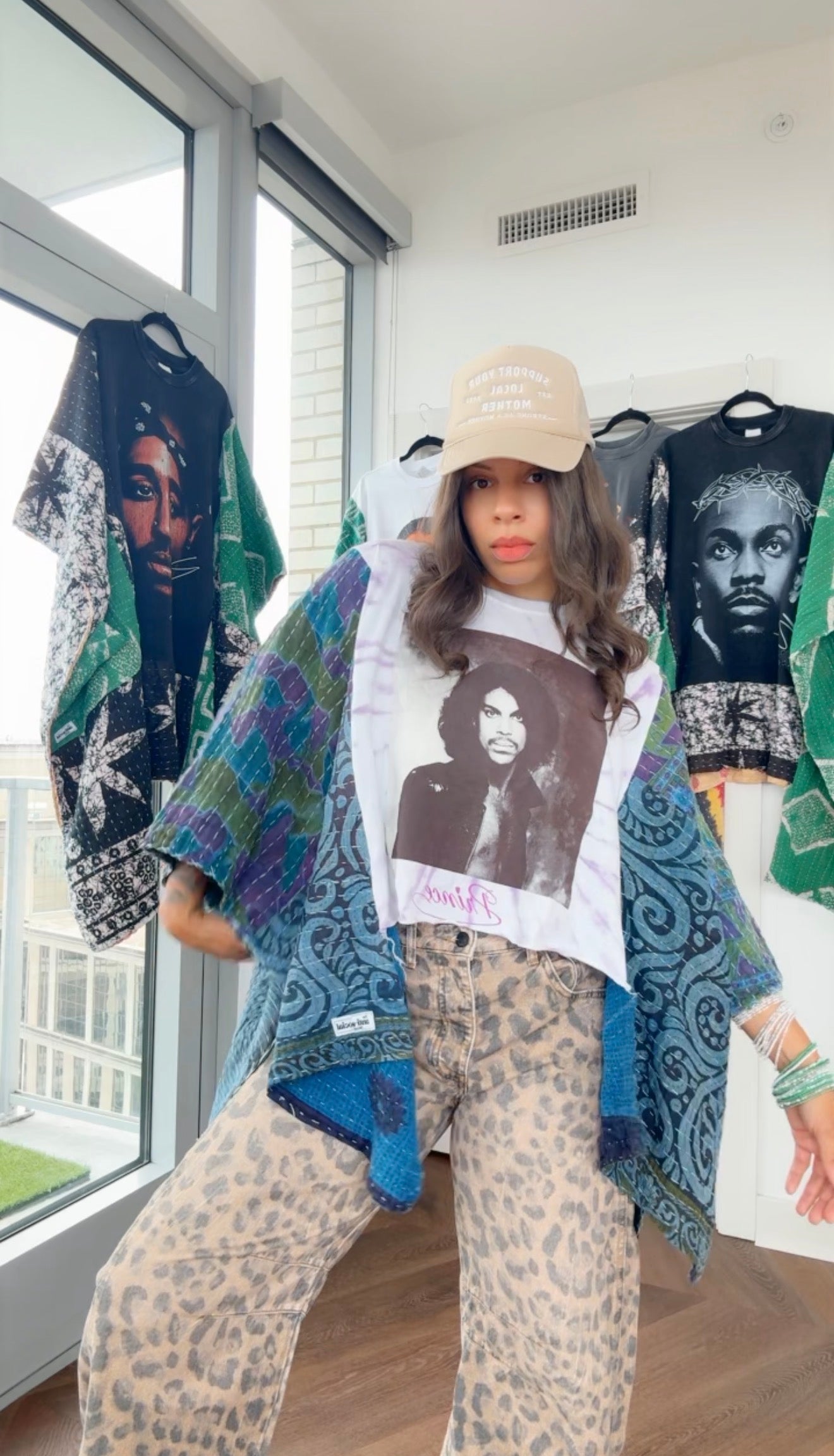 * 7/24 Drop Prince Hand Dyed Kantha Band Tee Poncho (crop)