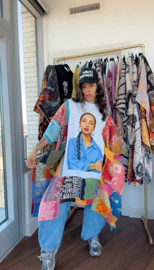 * Sade Raw Hem Patchwork Original Kantha Band Tee Muu (Top Tier Premium)