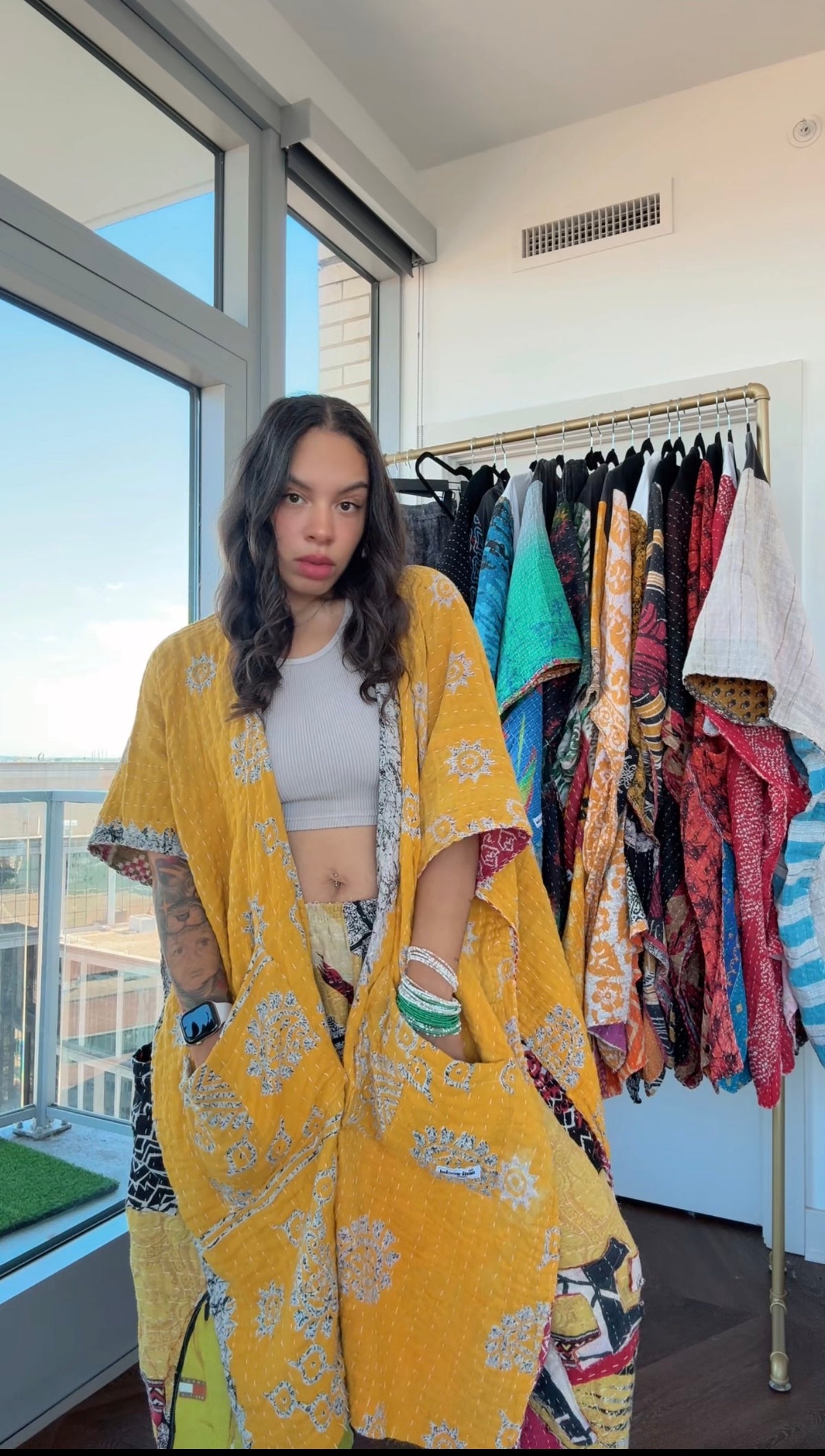 * 10/16 Drop Reversible Kantha Ruana Kimono