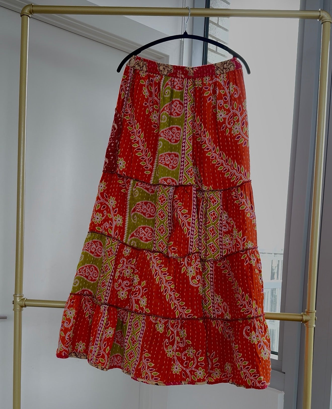 ** Three Tiered Reversible Kantha Wide Leg Pant