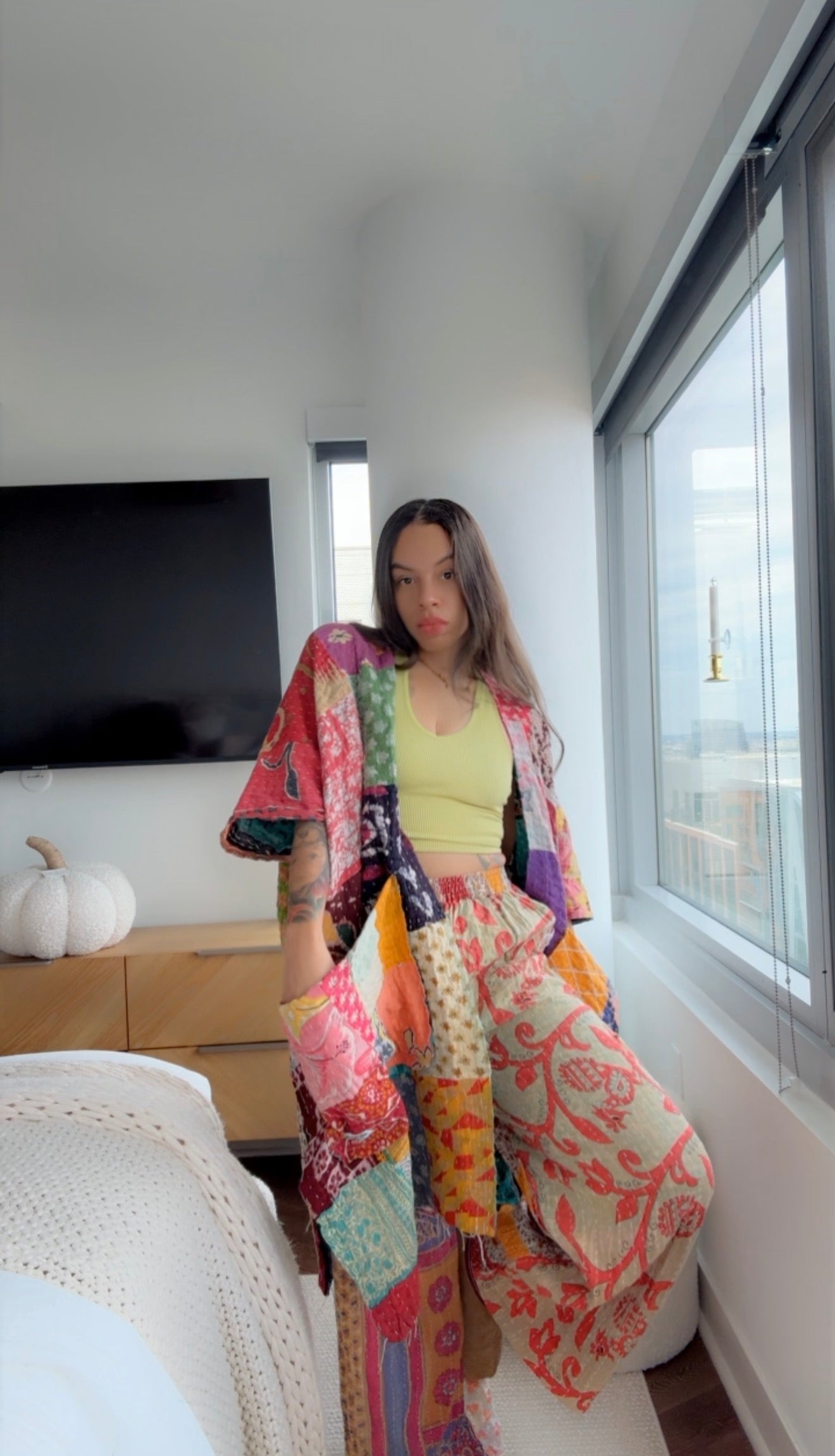 Raw Hem Patchwork Kantha Kimono