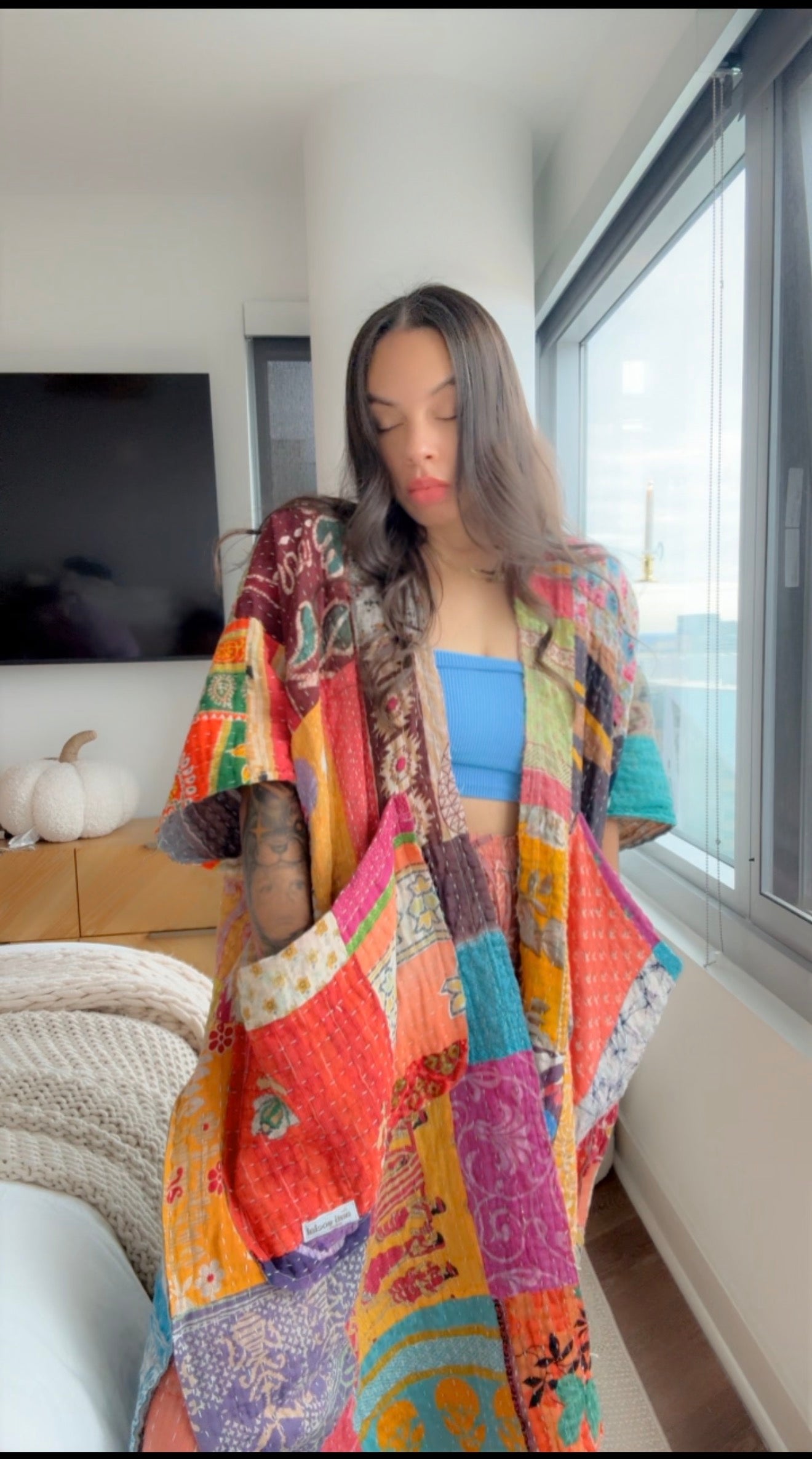 Raw Hem Patchwork Kimono