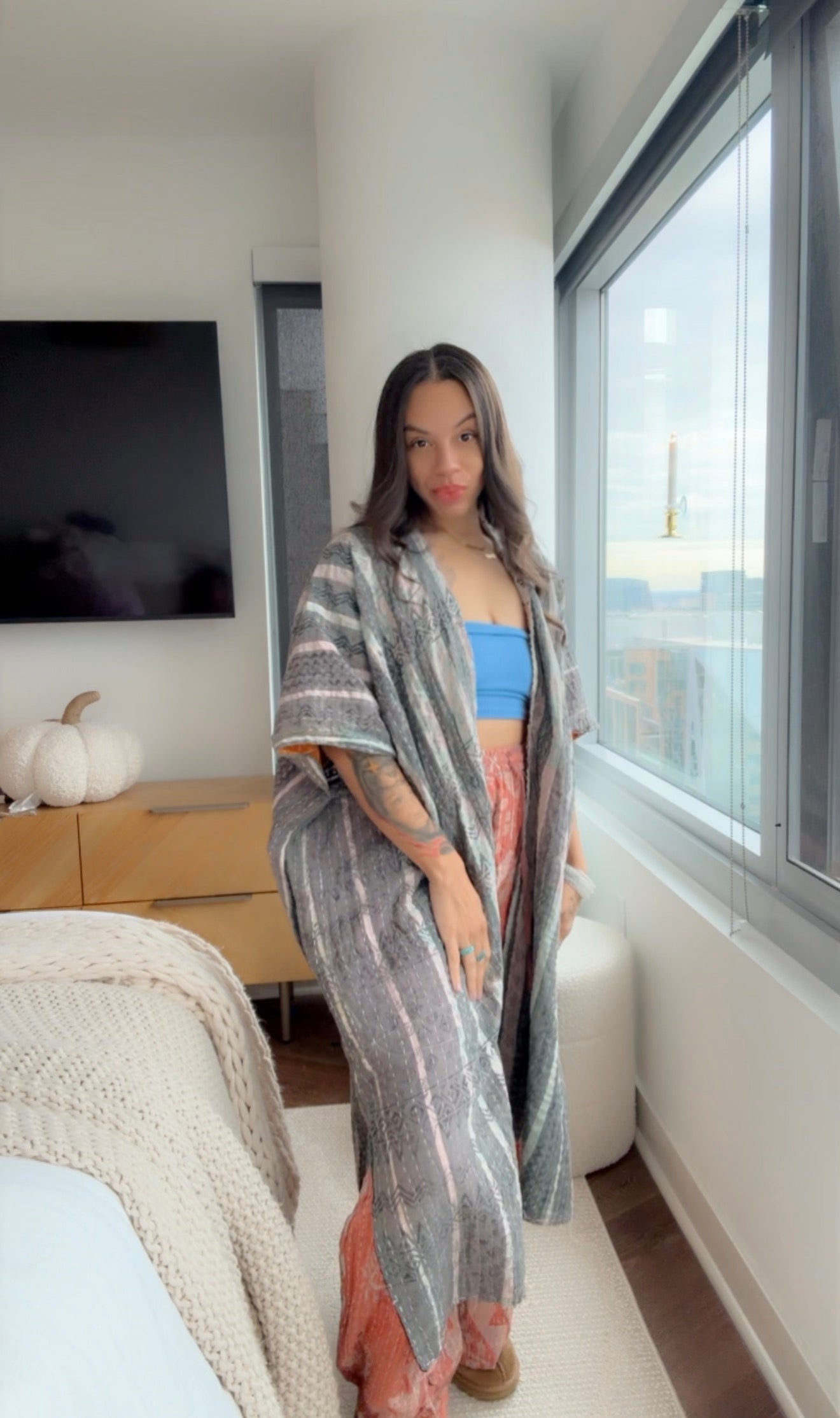 Raw Hem Patchwork Kimono