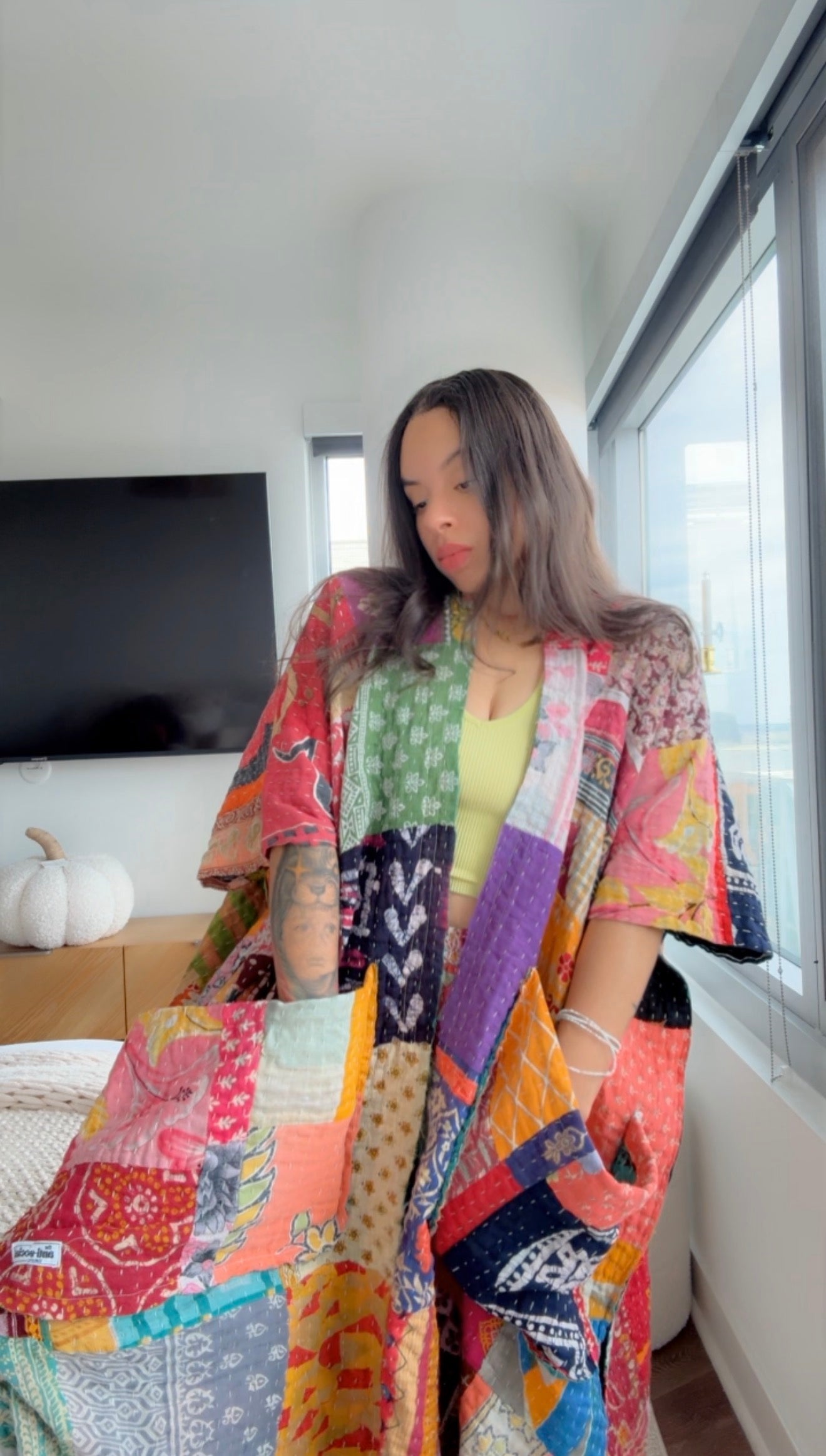 Raw Hem Patchwork Kantha Kimono