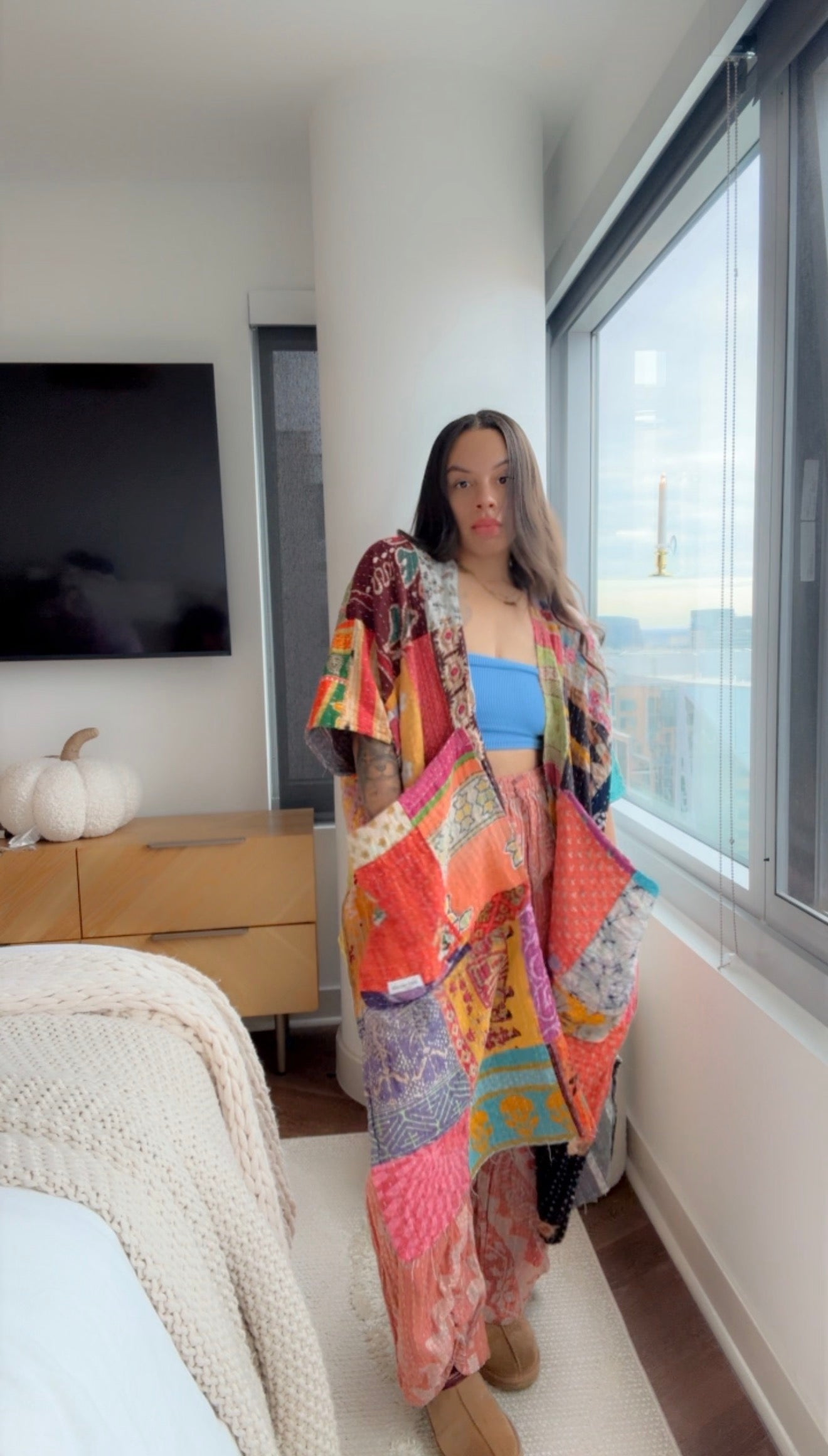 Raw Hem Patchwork Kimono