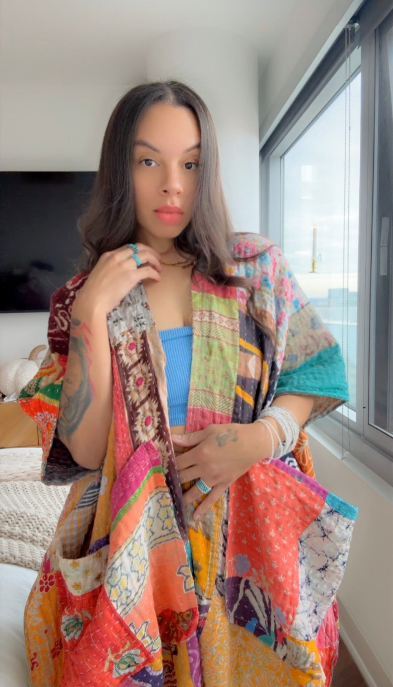 Raw Hem Patchwork Kimono