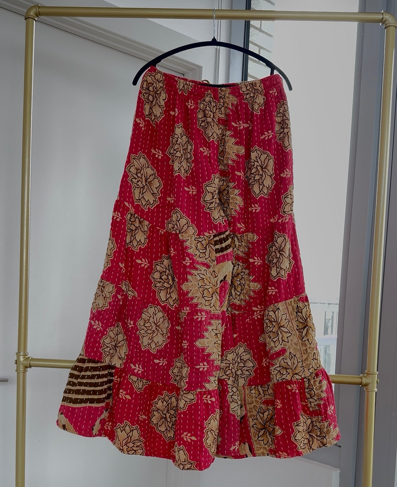 ** Three Tiered Reversible Kantha Wide Leg Pant