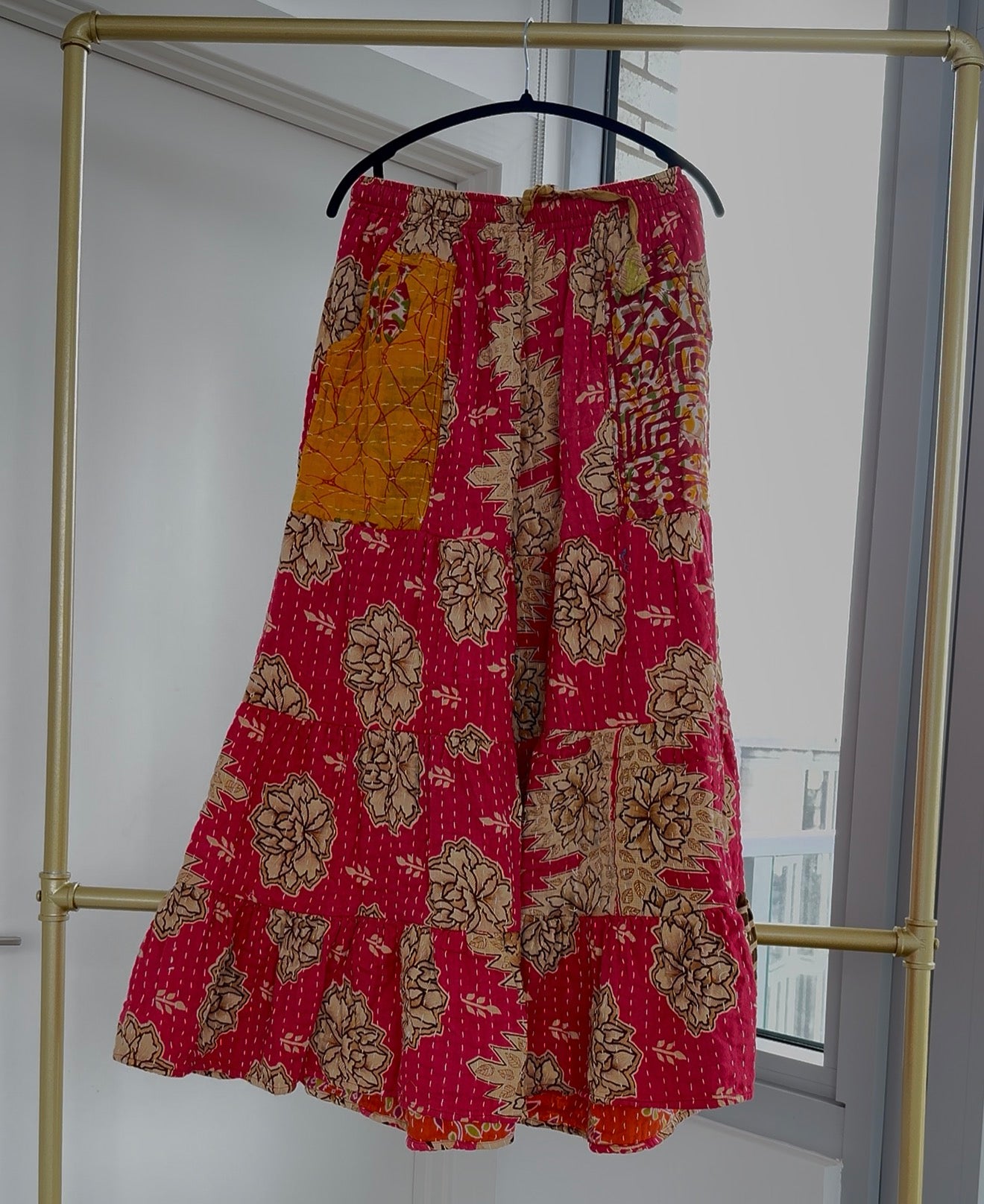 ** Three Tiered Reversible Kantha Wide Leg Pant