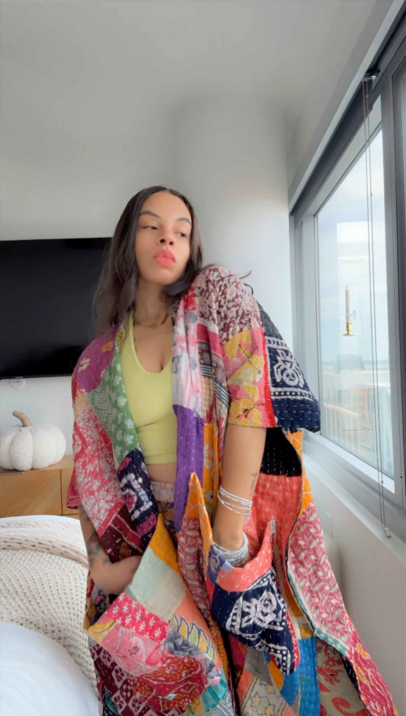 Raw Hem Patchwork Kantha Kimono