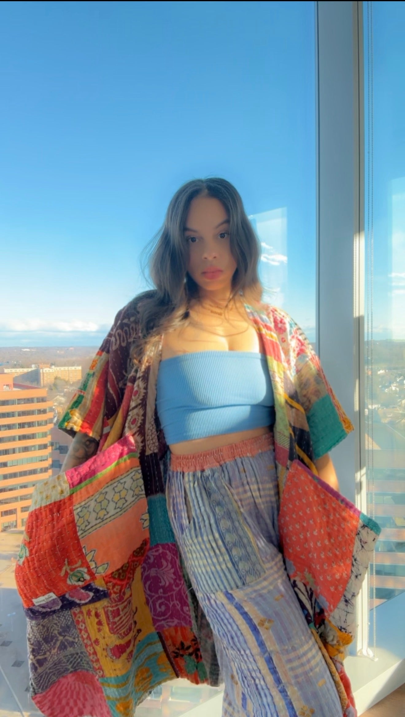 Raw Hem Patchwork Kimono