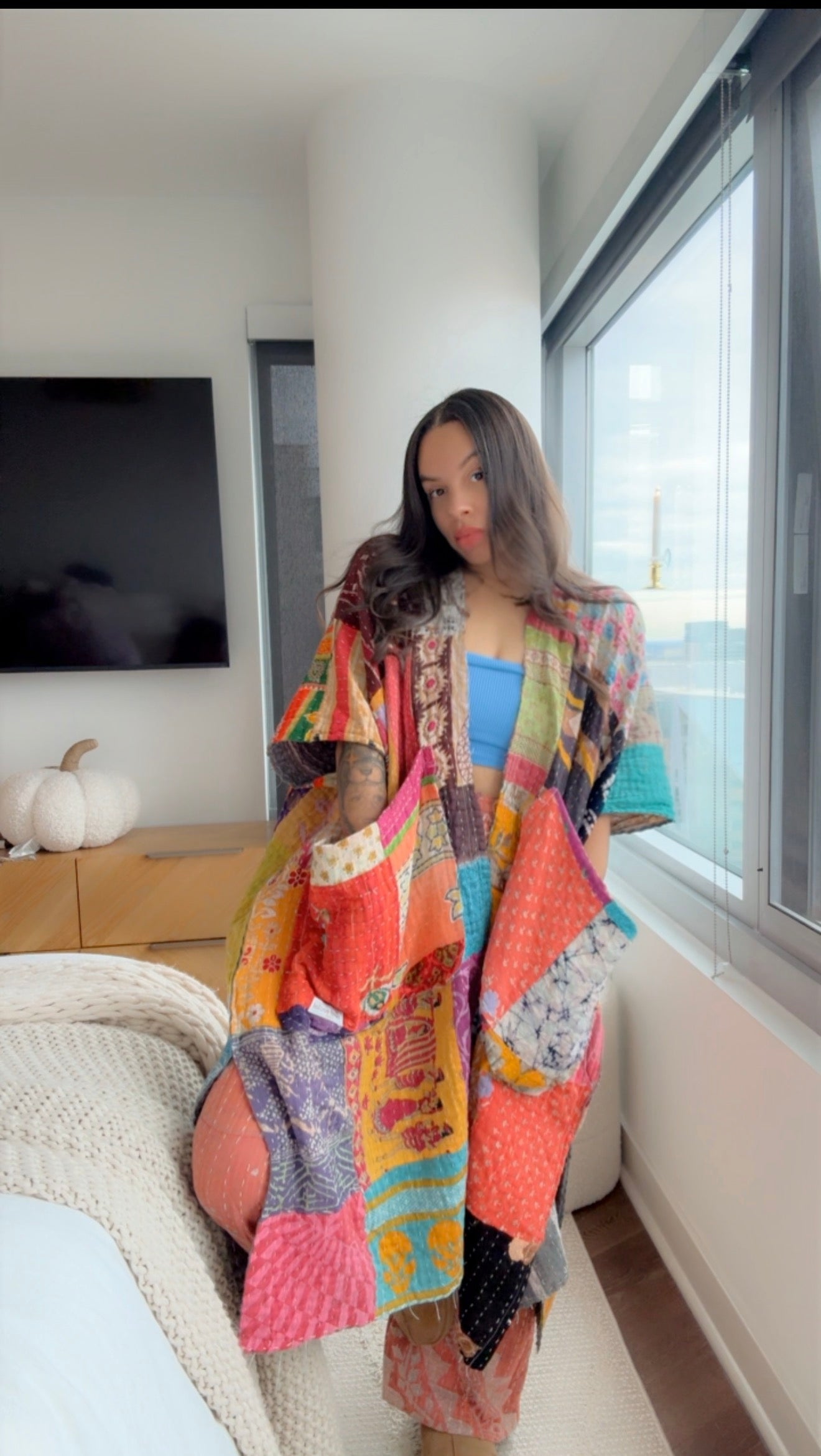 Raw Hem Patchwork Kimono