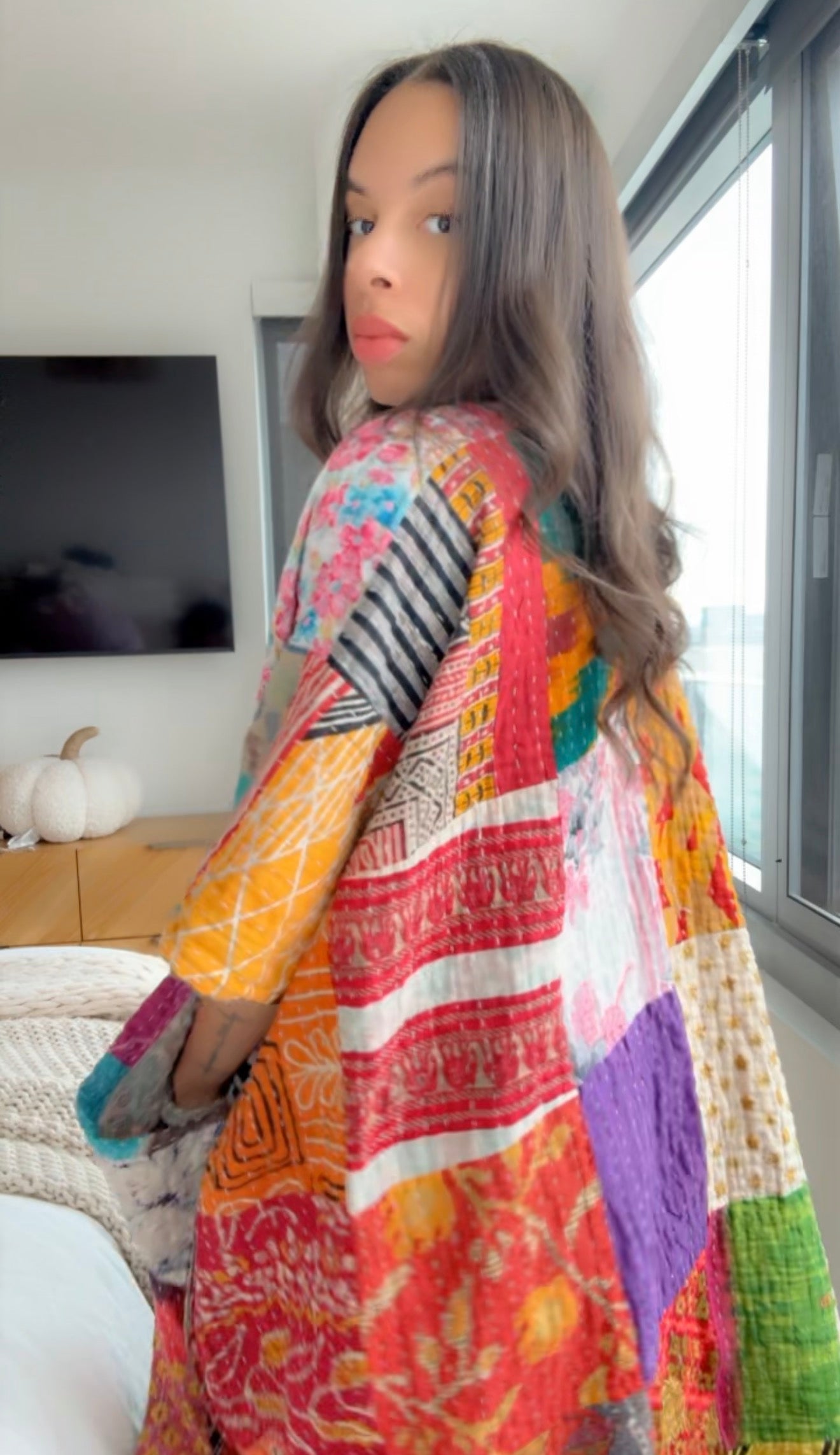 Raw Hem Patchwork Kimono